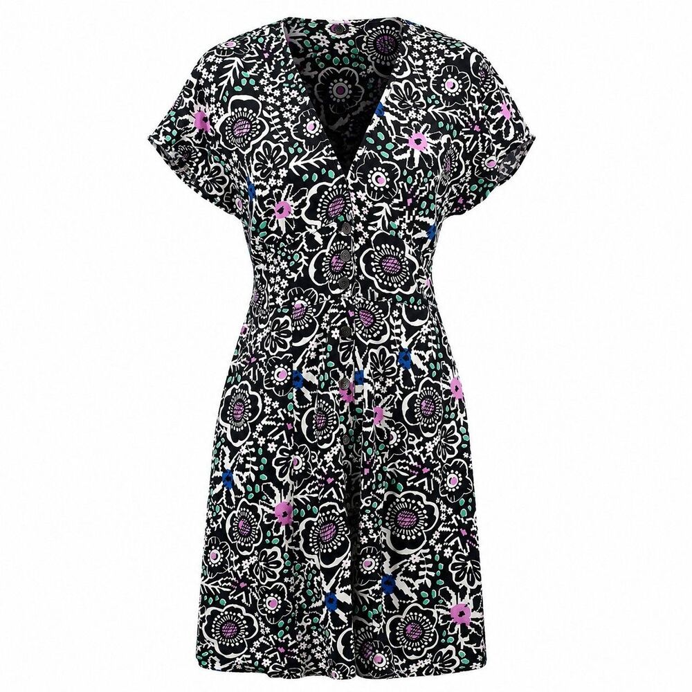 Marine Layer Camila Mini Dress Women's M Black White Floral V Neck Flutter